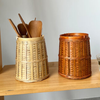Handmade Bamboo Pen Holder – Eco-Friendly Desk Organizer in Natural & Brown Colors