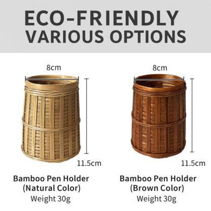 Handmade Bamboo Pen Holder – Eco-Friendly Desk Organizer in Natural & Brown Colors - Image 2