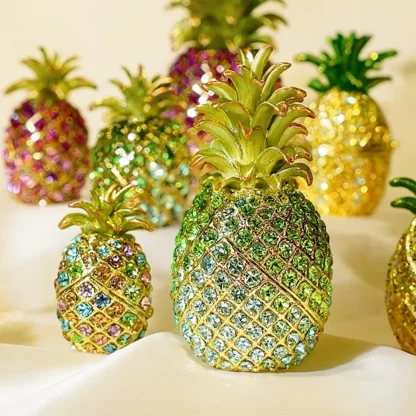 Enamel Pineapple Crystal Jewelry Box – Hand-Painted Decorative Craft Ornament - Image 2