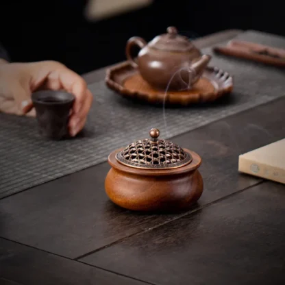 ZenFlame Solid Walnut Incense Burner – Handcrafted Chinese Wooden Censer for Aromatherapy & Meditation - Image 3