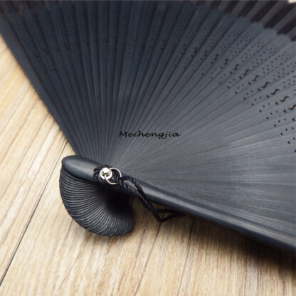 Elegant Carved Black Bamboo Folding Fan – Hand-Painted Chinese Traditional Style - Image 4