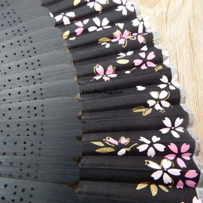 Elegant Carved Black Bamboo Folding Fan – Hand-Painted Chinese Traditional Style - Image 5