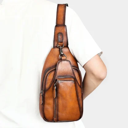 Vintage Leather Sling Bag for Men – Handcrafted Patina Finish