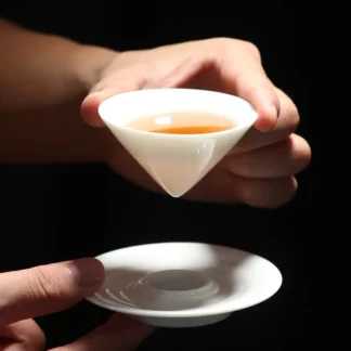 Mutton-Fat Jade Tea Cup – Cone-Shaped Douli Style Chinese Gongfu Teacup, Elegant White Glaze Ceramics