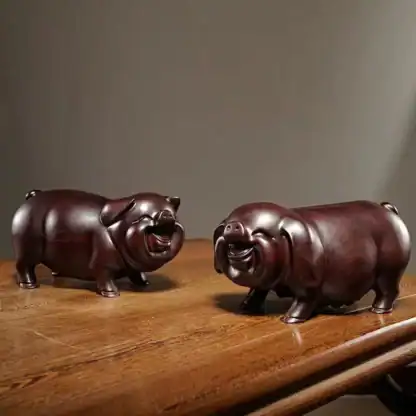 Hand-Carved Pig Ornament in Ebony or Rosewood – Home Décor