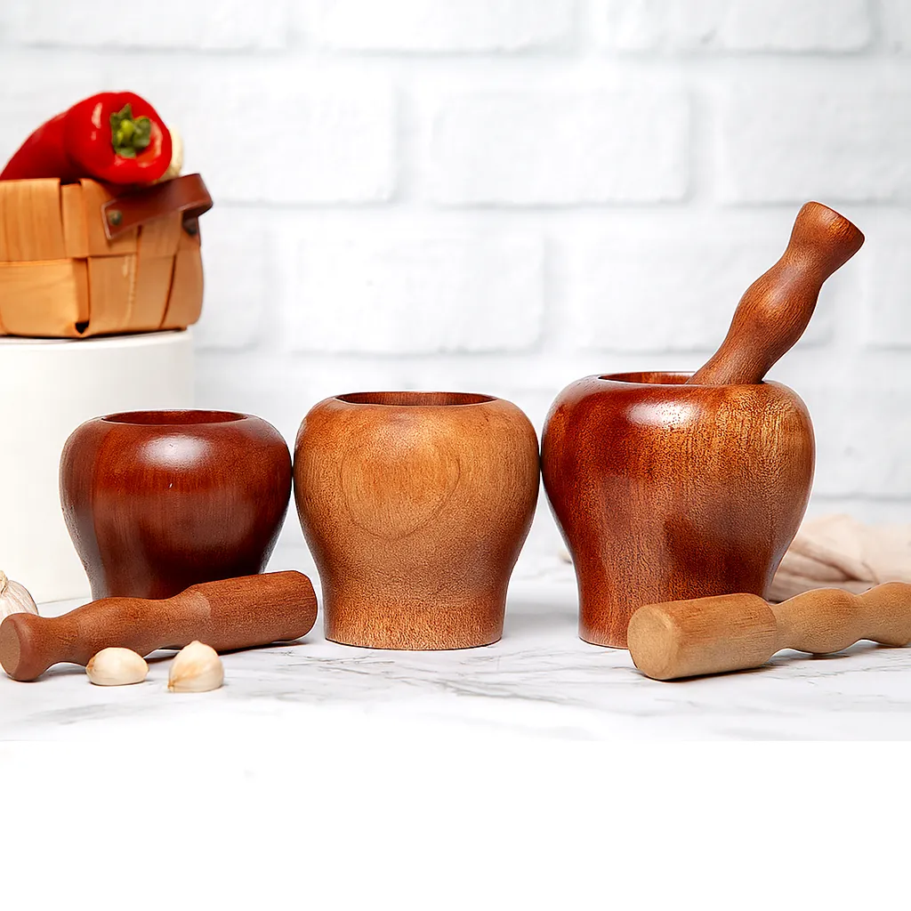 Wooden Garlic Crusher Mortar – Manual Garlic Masher & Paste Grinder Tool