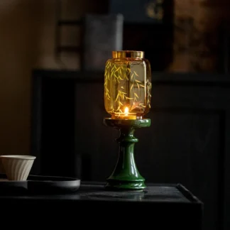 Emerald Green Glass Candle Holder – Oriental Style Table Decor