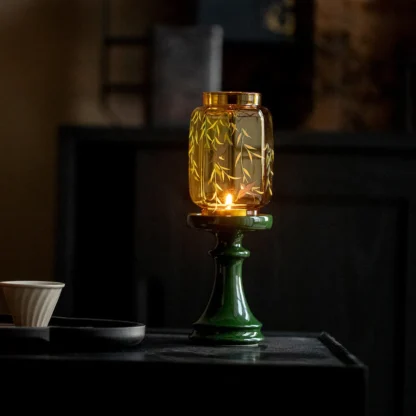 Emerald Green Glass Candle Holder – Oriental Style Table Decor