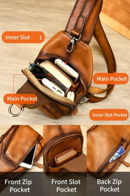 Vintage Leather Sling Bag for Men – Handcrafted Patina Finish - Image 6