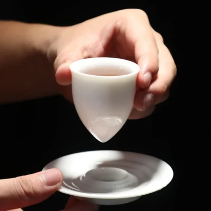 Mutton-Fat Jade Tea Cup – Cone-Shaped Douli Style Chinese Gongfu Teacup, Elegant White Glaze Ceramics - Image 2
