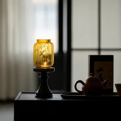 Emerald Green Glass Candle Holder – Oriental Style Table Decor - Image 5