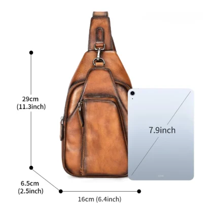 Vintage Leather Sling Bag for Men – Handcrafted Patina Finish - Image 2