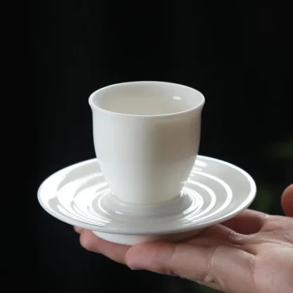 Mutton-Fat Jade Tea Cup – Cone-Shaped Douli Style Chinese Gongfu Teacup, Elegant White Glaze Ceramics - Image 3