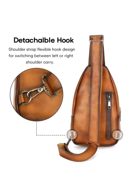 Vintage Leather Sling Bag for Men – Handcrafted Patina Finish - Image 5