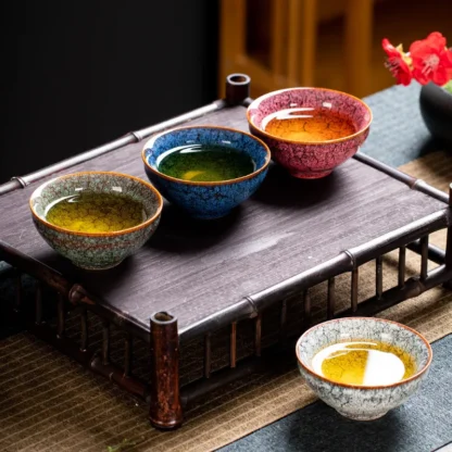 Chinese Kiln-Change Crackle Celadon Teacups – Four Seasons Gift - Image 4