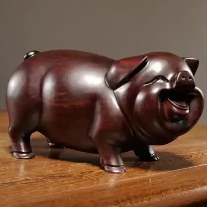 Hand-Carved Pig Ornament in Ebony or Rosewood – Home Décor - Image 4