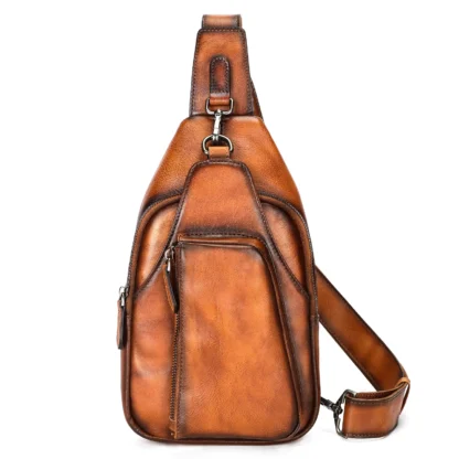 Vintage Leather Sling Bag for Men – Handcrafted Patina Finish - Image 4