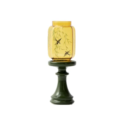 Emerald Green Glass Candle Holder – Oriental Style Table Decor - Image 2