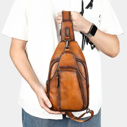 Vintage Leather Sling Bag for Men – Handcrafted Patina Finish - Image 3