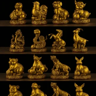 Bronze Chinese Zodiac Figurine Set – 12 Animal Statues Home Decor Collection
