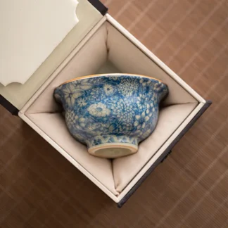 Ru Kiln Floral Blue and White Porcelain Tea Cup – Traditional Chinese Teaware